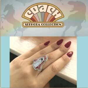 Coach Silver and Red Geometric Statement Ring